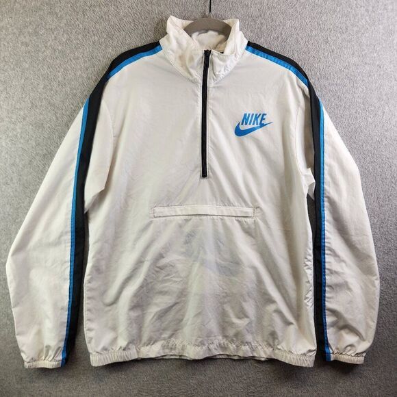 Vintage Nike Windbreaker Jacket Mens M Whie Blue Stripe Packable Y2K Vtg - Picture 1 of 16